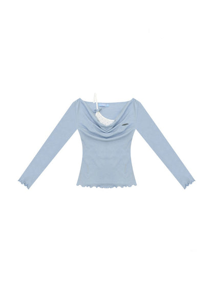 Mist Soft Blue Two-Piece Long-Sleeve Knit T-Shirt【s0000018416】