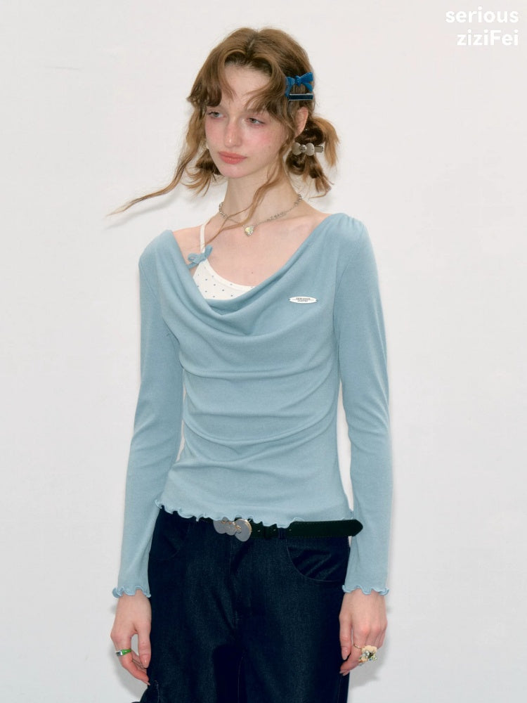 Mist Soft Blue Two-Piece Long-Sleeve Knit T-Shirt【s0000018416】