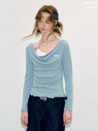 Mist Soft Blue Two-Piece Long-Sleeve Knit T-Shirt【s0000018416】