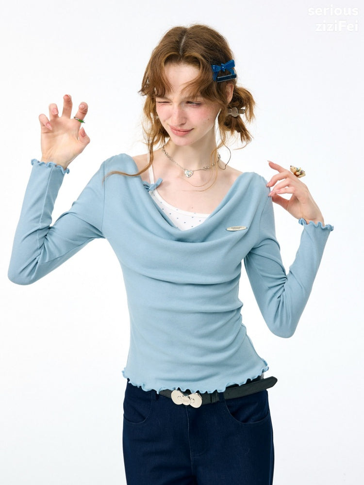 Mist Soft Blue Two-Piece Long-Sleeve Knit T-Shirt【s0000018416】