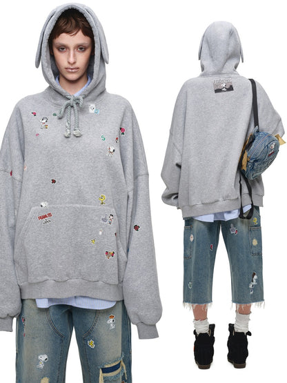 1JINN STUDIO x Snoopy Collaboration Sticker Print Vintage Street Loose Straight Leg Seven-Point Jeans【s0000018141】