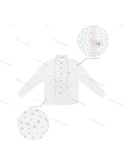 Retro Vibe Girly Style Tie-Up Doll Collar White Floral Shirt【s0000018420】