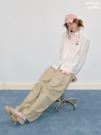 Retro Vibe Girly Style Tie-Up Doll Collar White Floral Shirt【s0000018420】