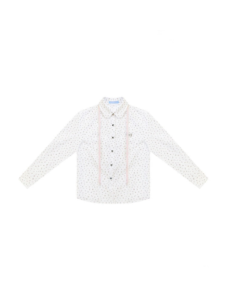 Retro Vibe Girly Style Tie-Up Doll Collar White Floral Shirt【s0000018420】