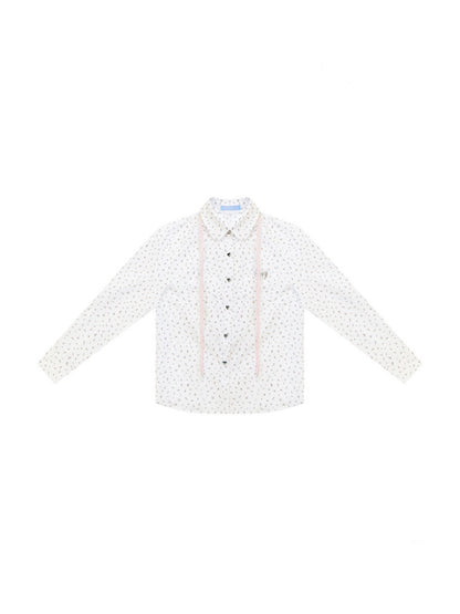 Retro Vibe Girly Style Tie-Up Doll Collar White Floral Shirt【s0000018420】