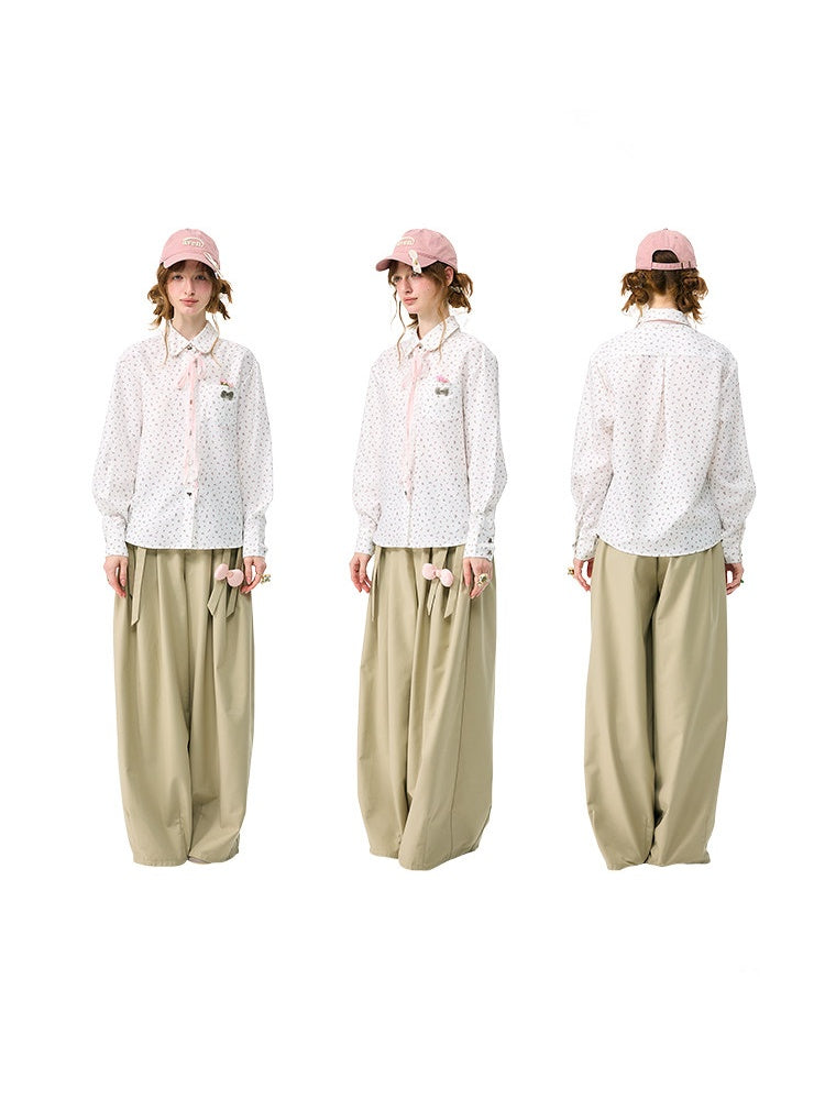 Retro Vibe Girly Style Tie-Up Doll Collar White Floral Shirt【s0000018420】