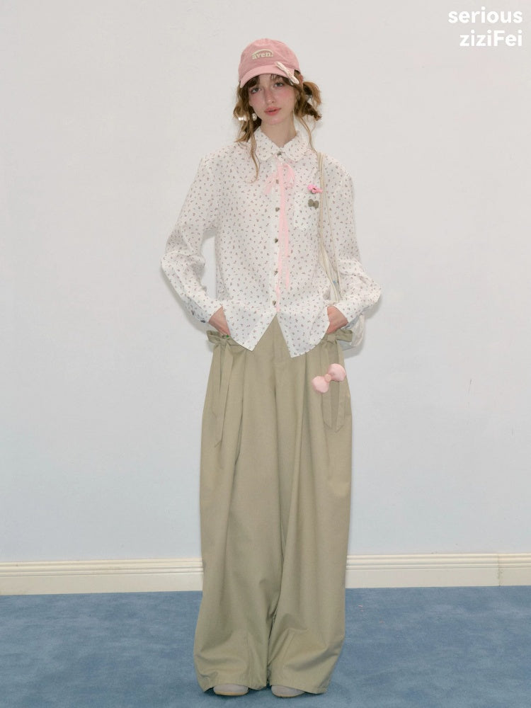 Retro Vibe Girly Style Tie-Up Doll Collar White Floral Shirt【s0000018420】