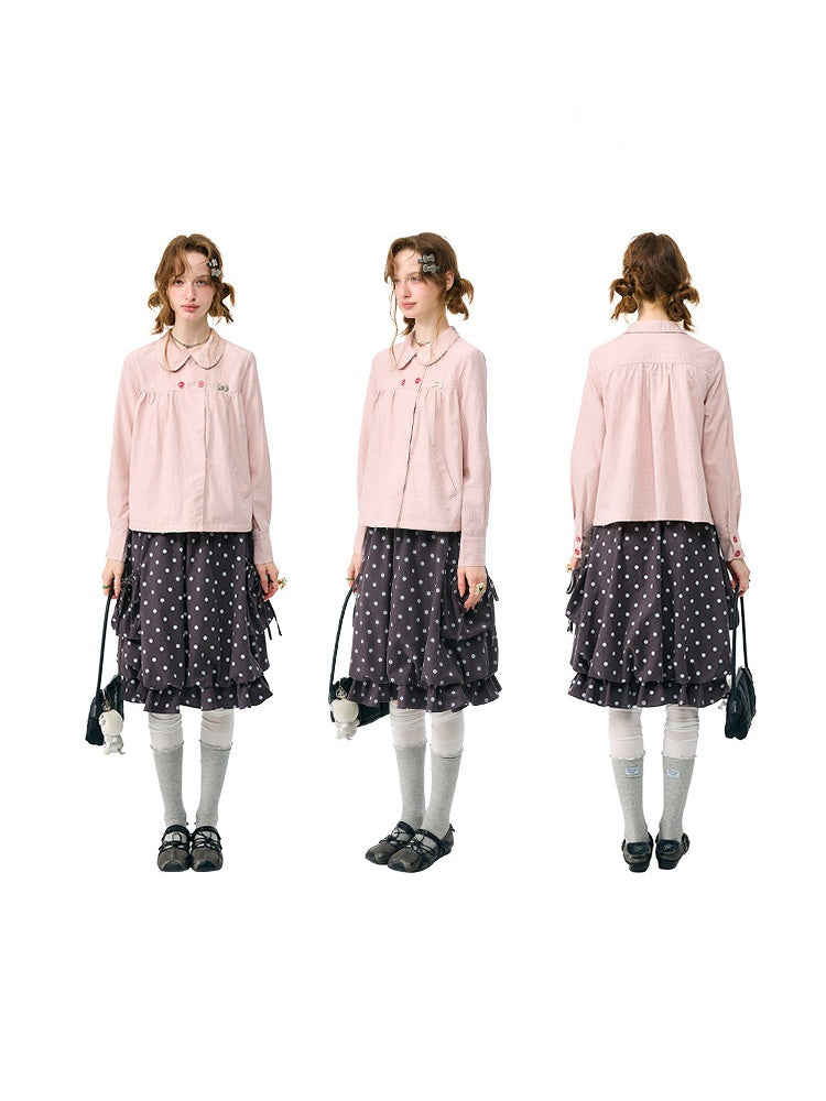 Vintage Lazy Preppy Style Doll Collar Slimming Plaid Shirt【s0000018422】
