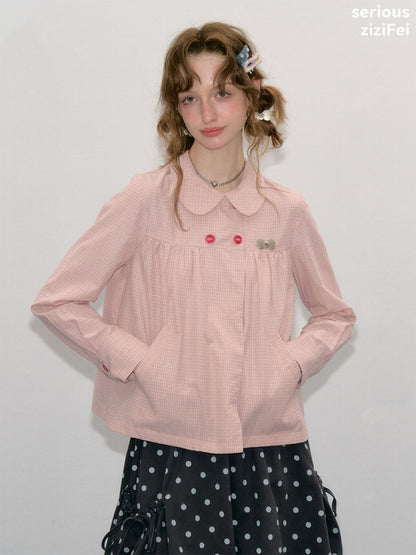 Vintage Lazy Preppy Style Doll Collar Slimming Plaid Shirt【s0000018422】