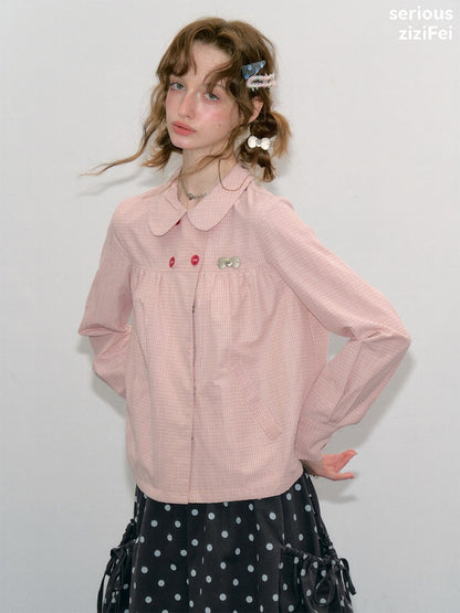 Vintage Lazy Preppy Style Doll Collar Slimming Plaid Shirt【s0000018422】