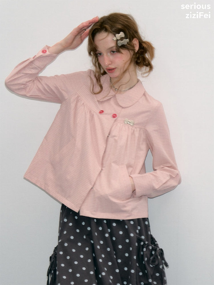 Vintage Lazy Preppy Style Doll Collar Slimming Plaid Shirt【s0000018422】