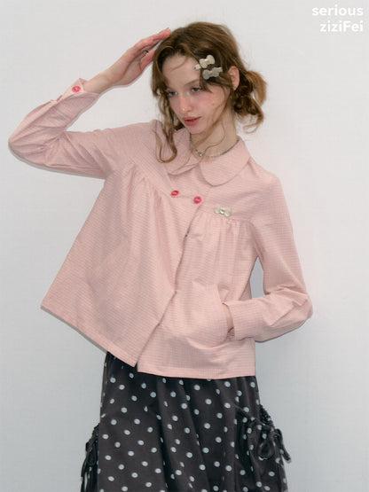 Vintage Lazy Preppy Style Doll Collar Slimming Plaid Shirt【s0000018422】