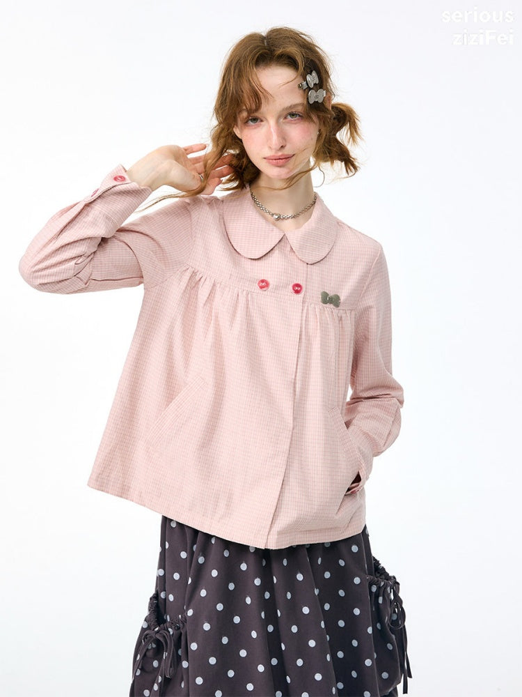 Vintage Lazy Preppy Style Doll Collar Slimming Plaid Shirt【s0000018422】