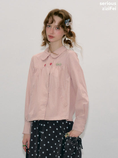 Vintage Lazy Preppy Style Doll Collar Slimming Plaid Shirt【s0000018422】