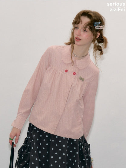 Vintage Lazy Preppy Style Doll Collar Slimming Plaid Shirt【s0000018422】