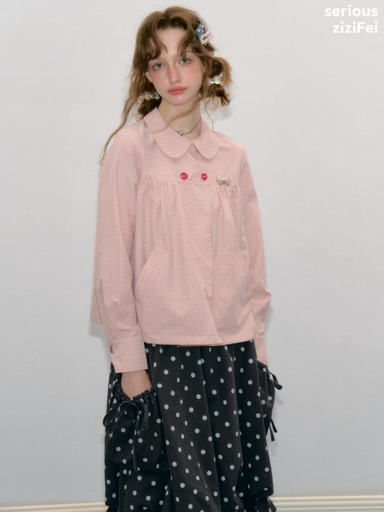 Vintage Lazy Preppy Style Doll Collar Slimming Plaid Shirt【s0000018422】