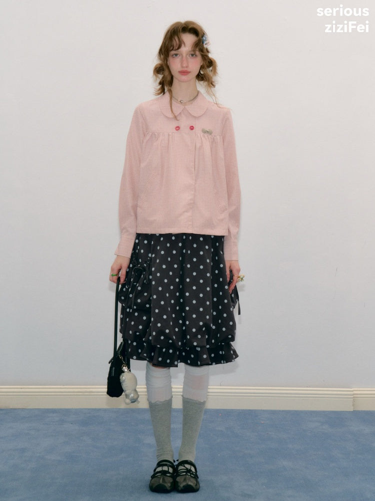 Vintage Lazy Preppy Style Doll Collar Slimming Plaid Shirt【s0000018422】