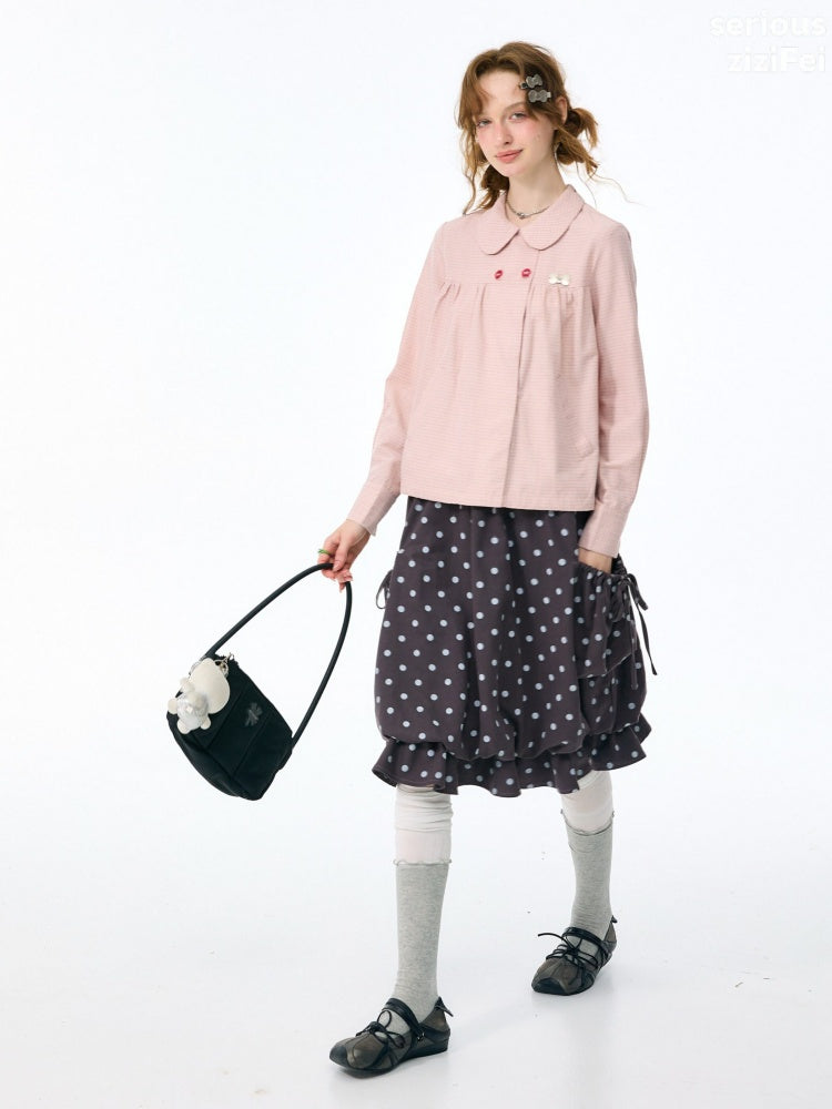 Vintage Lazy Preppy Style Doll Collar Slimming Plaid Shirt【s0000018422】