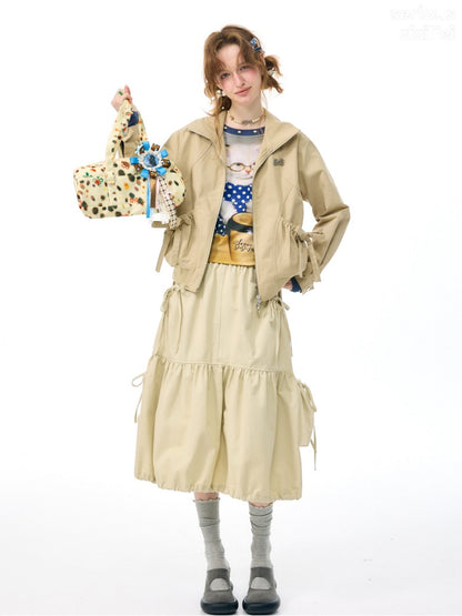 Vintage Khaki Cropped Slim Collar Workwear Jacket【s0000018425】