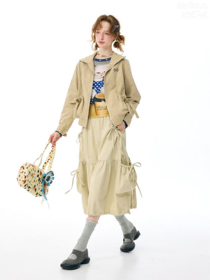 Vintage Khaki Cropped Slim Collar Workwear Jacket【s0000018425】