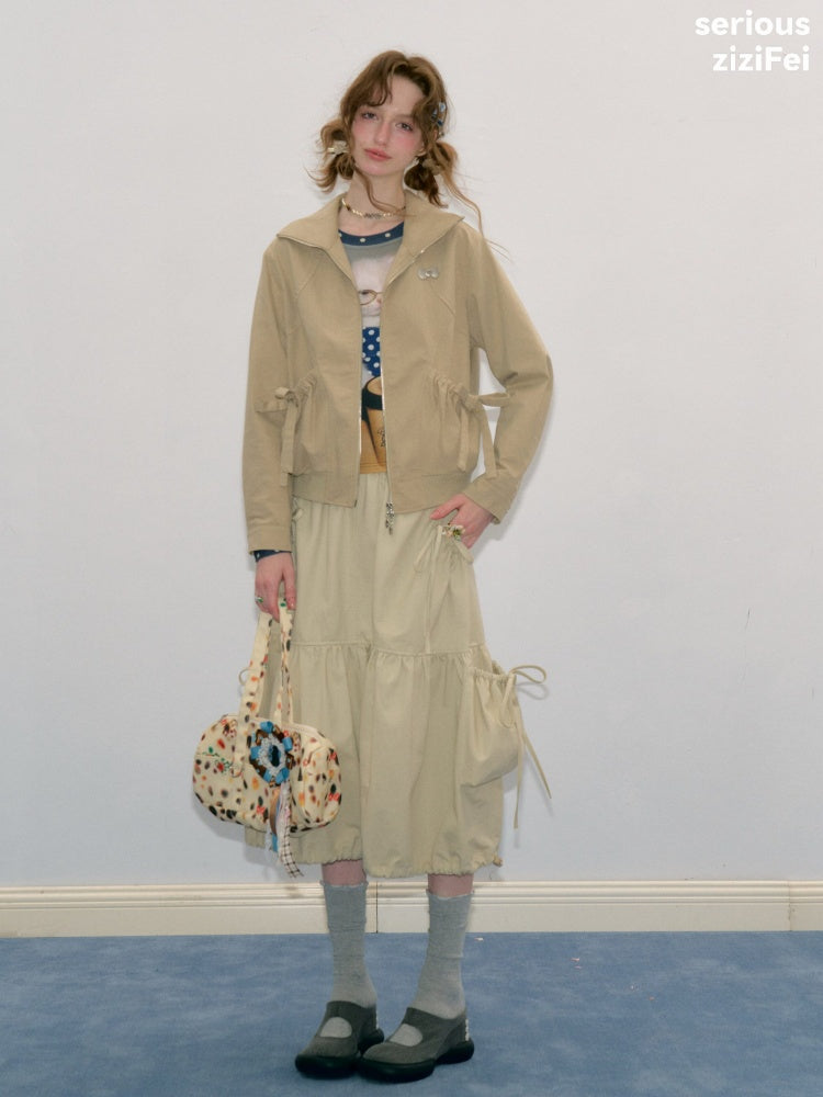 Vintage Khaki Cropped Slim Collar Workwear Jacket【s0000018425】