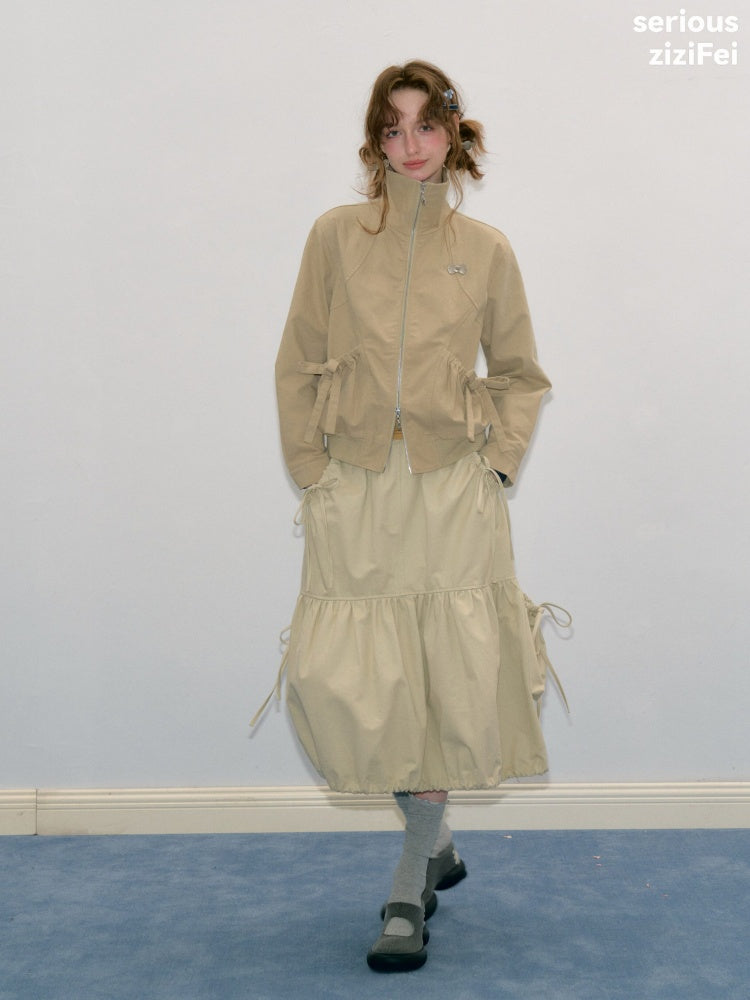 Vintage Khaki Cropped Slim Collar Workwear Jacket【s0000018425】