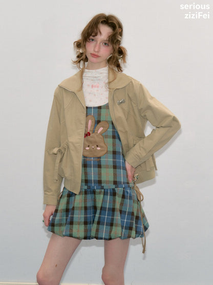 Vintage Khaki Cropped Slim Collar Workwear Jacket【s0000018425】