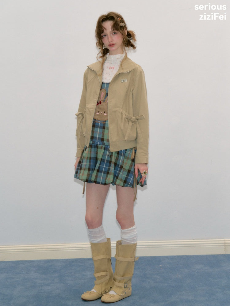 Vintage Khaki Cropped Slim Collar Workwear Jacket【s0000018425】