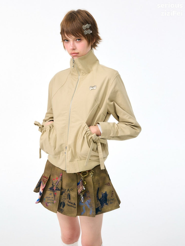 Vintage Khaki Cropped Slim Collar Workwear Jacket【s0000018425】