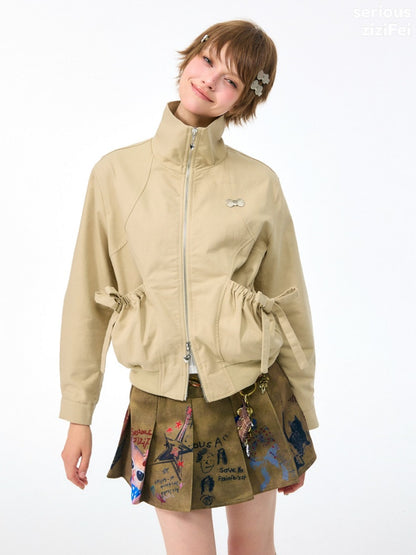 Vintage Khaki Cropped Slim Collar Workwear Jacket【s0000018425】