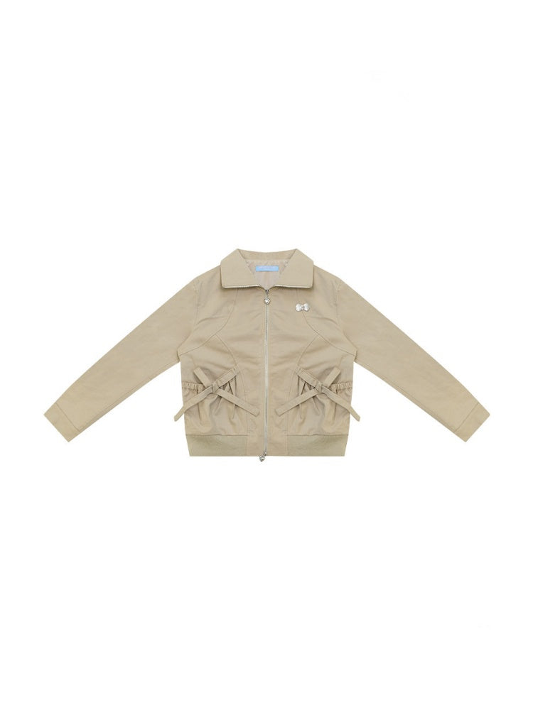 Vintage Khaki Cropped Slim Collar Workwear Jacket【s0000018425】