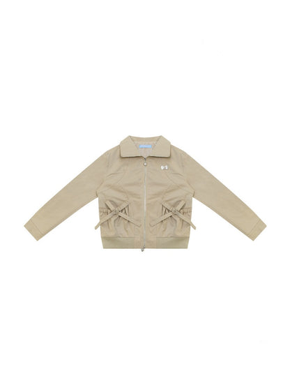 Vintage Khaki Cropped Slim Collar Workwear Jacket【s0000018425】