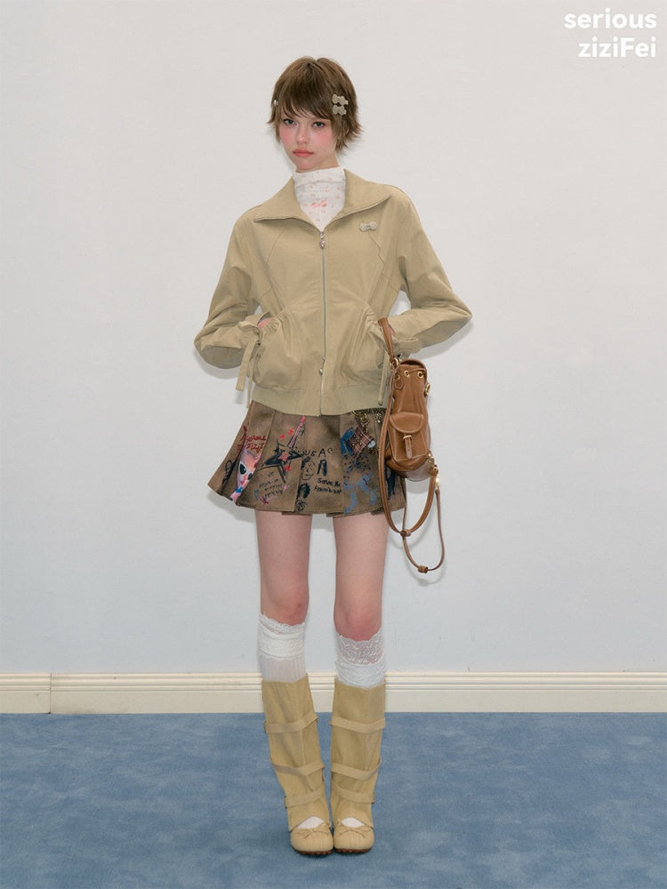 Vintage Khaki Cropped Slim Collar Workwear Jacket【s0000018425】