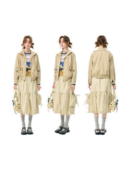 Vintage Khaki Cropped Slim Collar Workwear Jacket【s0000018425】