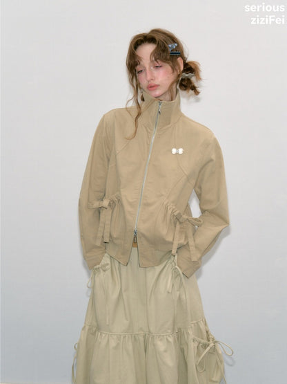Vintage Khaki Cropped Slim Collar Workwear Jacket【s0000018425】