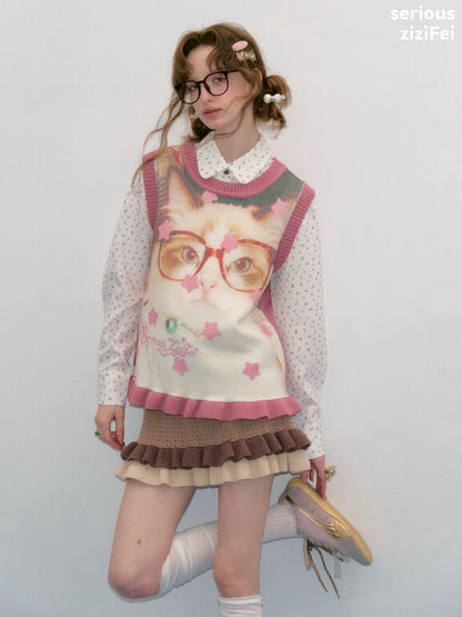 Pink Stars Dot Collegiate Style Plush Doll Cat Vest【s0000018427】