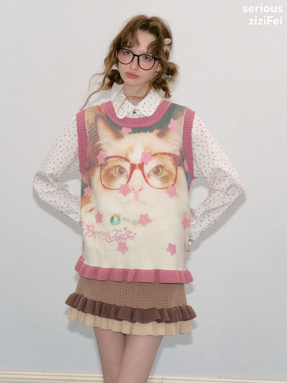 Pink Stars Dot Collegiate Style Plush Doll Cat Vest【s0000018427】