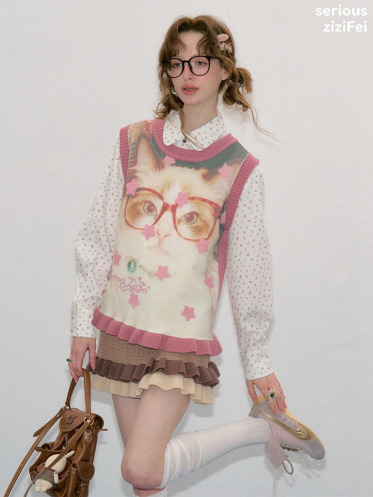 Pink Stars Dot Collegiate Style Plush Doll Cat Vest【s0000018427】