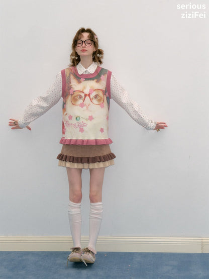 Pink Stars Dot Collegiate Style Plush Doll Cat Vest【s0000018427】