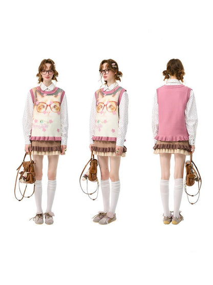 Pink Stars Dot Collegiate Style Plush Doll Cat Vest【s0000018427】