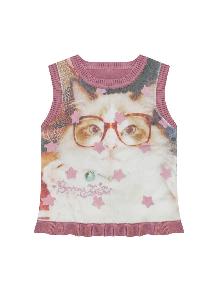 Pink Stars Dot Collegiate Style Plush Doll Cat Vest【s0000018427】