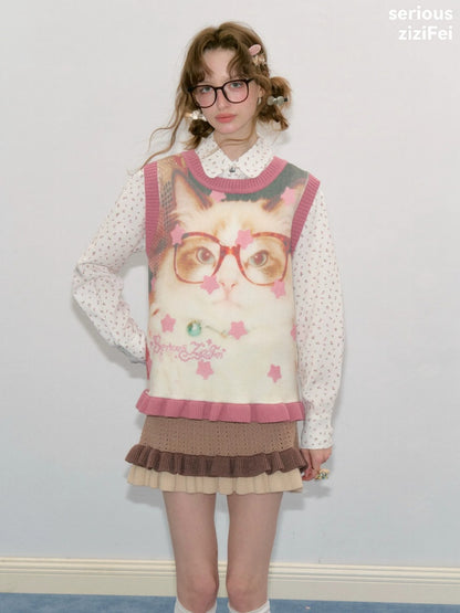 Pink Stars Dot Collegiate Style Plush Doll Cat Vest【s0000018427】