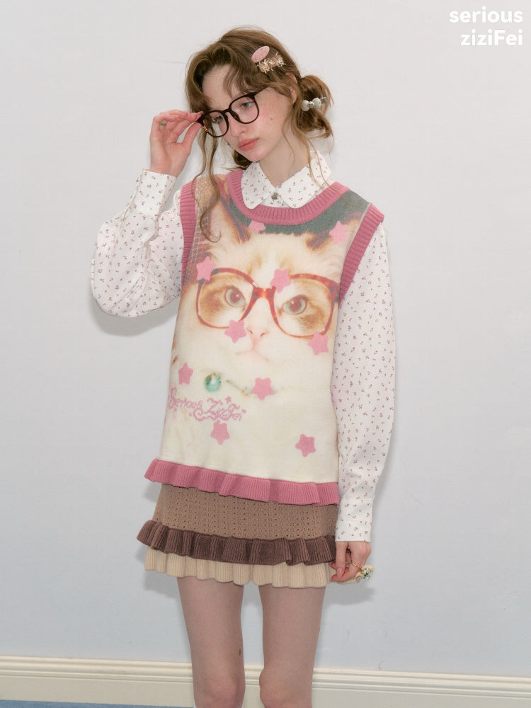 Pink Stars Dot Collegiate Style Plush Doll Cat Vest【s0000018427】