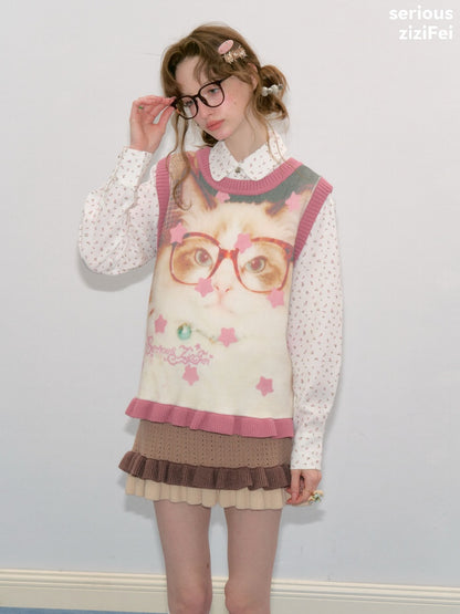Pink Stars Dot Collegiate Style Plush Doll Cat Vest【s0000018427】