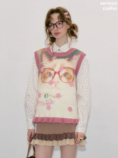 Pink Stars Dot Collegiate Style Plush Doll Cat Vest【s0000018427】
