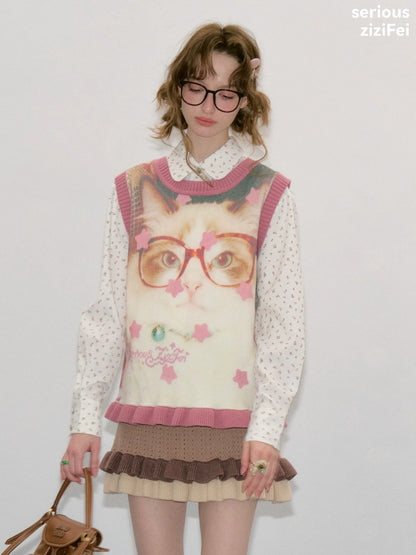 Pink Stars Dot Collegiate Style Plush Doll Cat Vest【s0000018427】