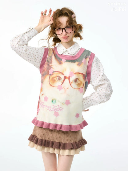 Pink Stars Dot Collegiate Style Plush Doll Cat Vest【s0000018427】