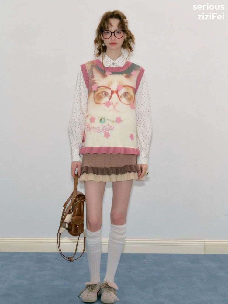 Pink Stars Dot Collegiate Style Plush Doll Cat Vest【s0000018427】