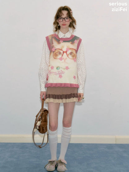 Pink Stars Dot Collegiate Style Plush Doll Cat Vest【s0000018427】
