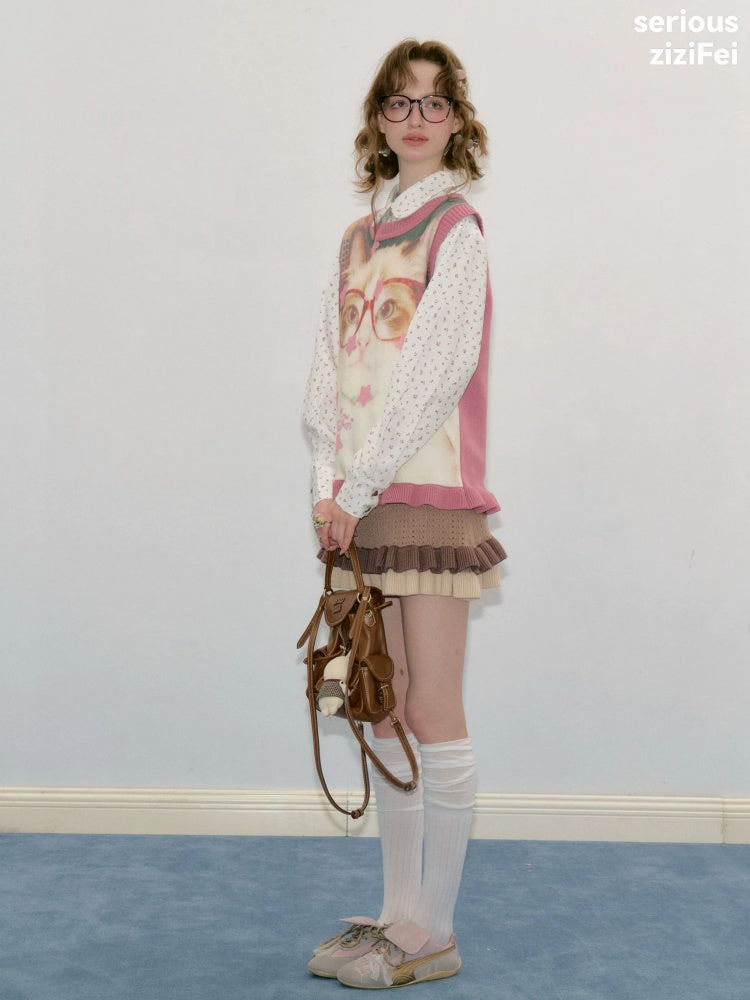 Pink Stars Dot Collegiate Style Plush Doll Cat Vest【s0000018427】